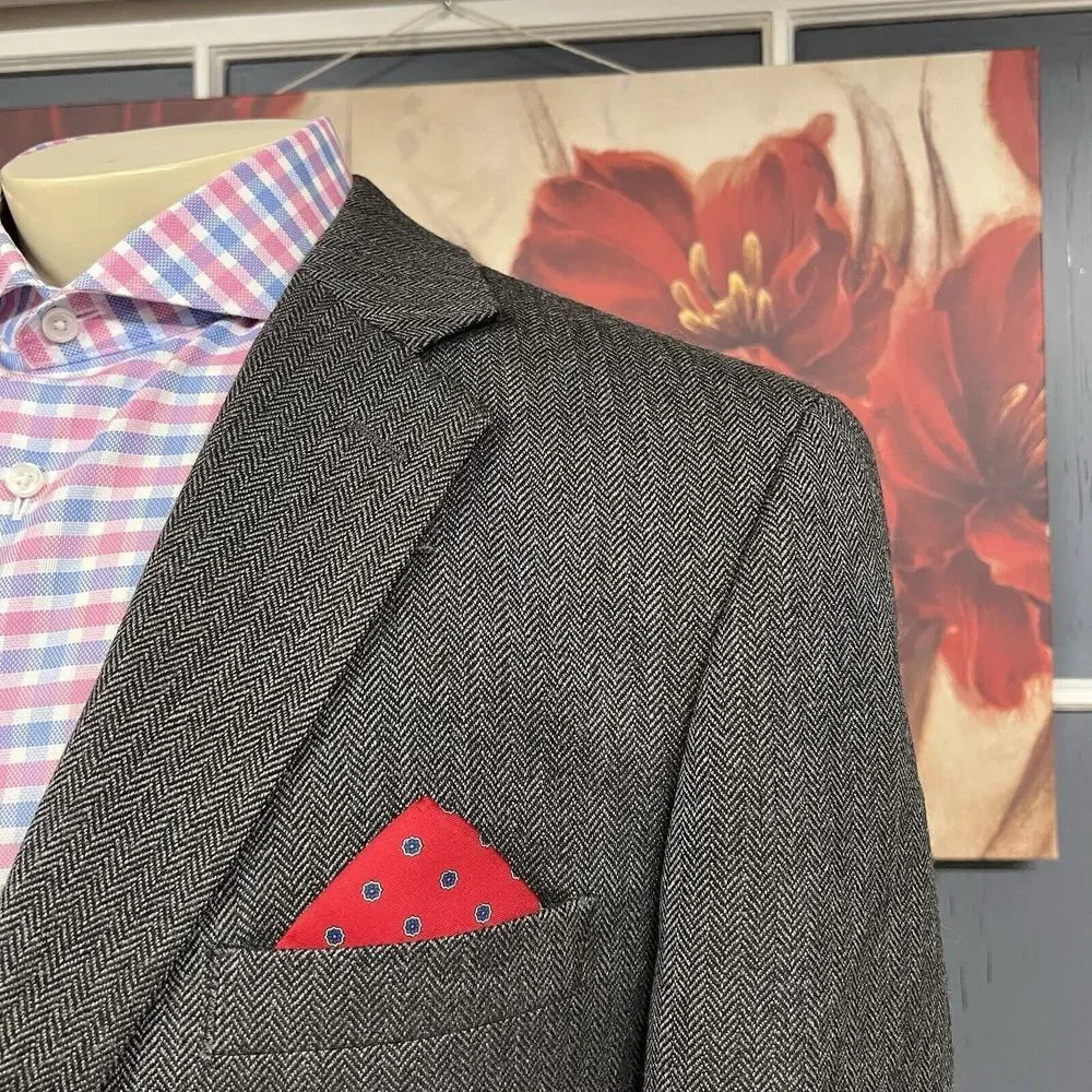 Stafford Tweed Wool Jacket Sport Coat Mens 44R Classic‎ Fit Herringbone Gray